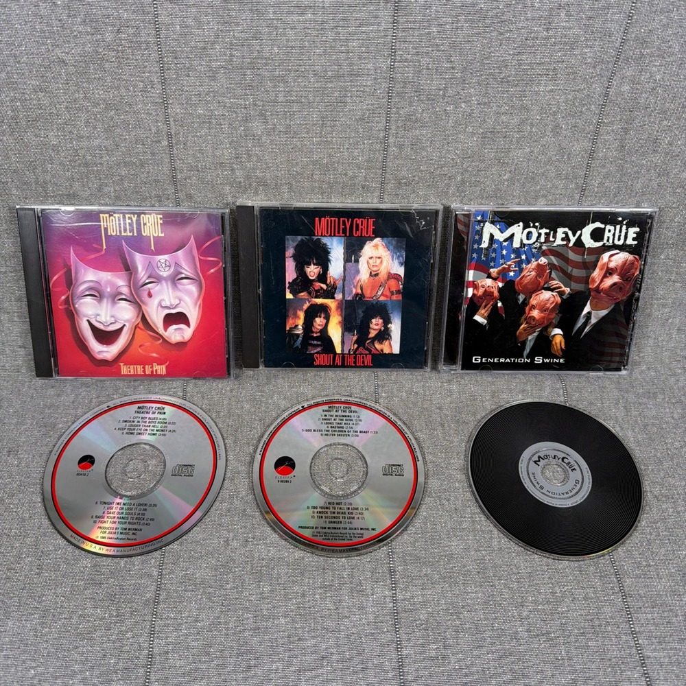 Motley Crue 3 CD Lot Shout at the Devil Theatre of Pain Generation Swine Metal